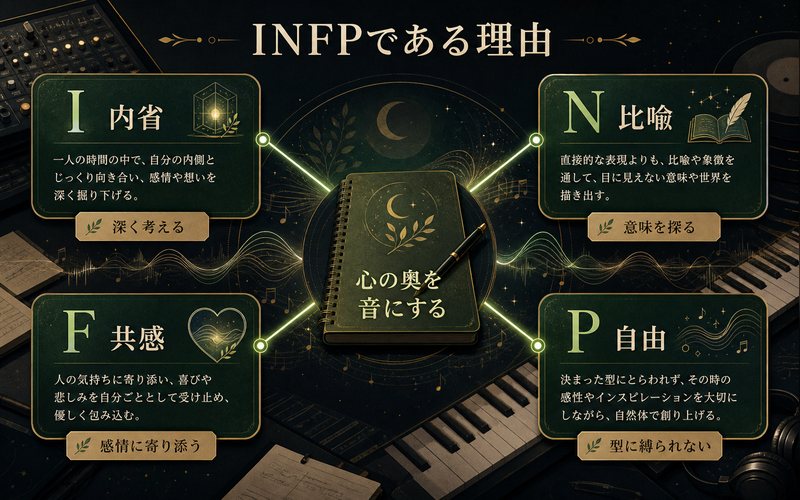 Official髭男dismがINFPタイプである理由を4軸でまとめた図解