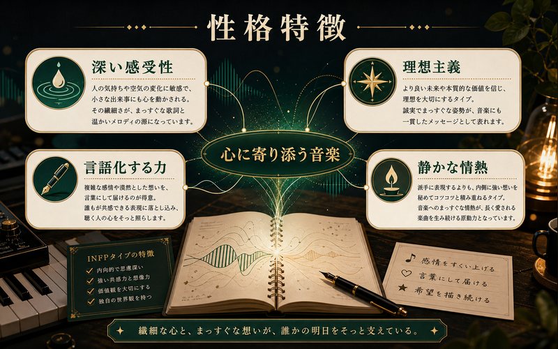 Official髭男dismの性格特徴をINFP視点でまとめた図解