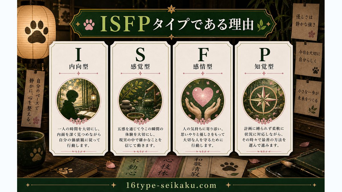 パンダがISFPタイプである理由の要点をまとめたMBTIキャラ診断インフォグラフィック