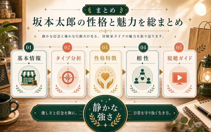 坂本太郎のMBTI分析の要点をまとめた総括インフォグラフィック