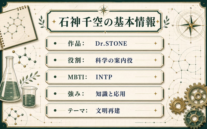 石神千空の基本情報をINTP視点で整理した画像