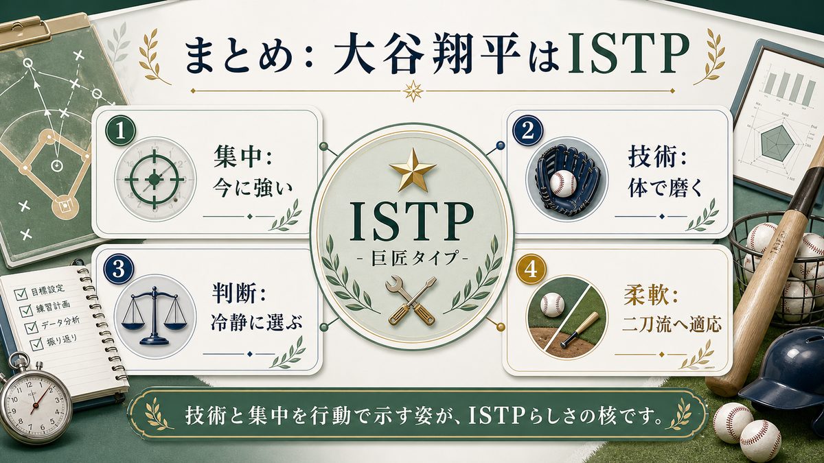 まとめの要点をまとめたMBTI人物分析インフォグラフィック