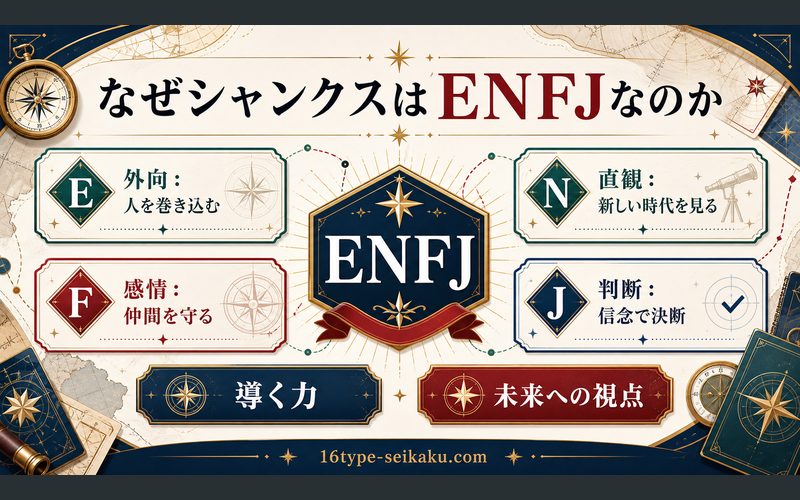 なぜシャンクス(ワンピース)がENFJ(主人公)なのかの要点をまとめたMBTIキャラ診断Image2インフォグラフィック