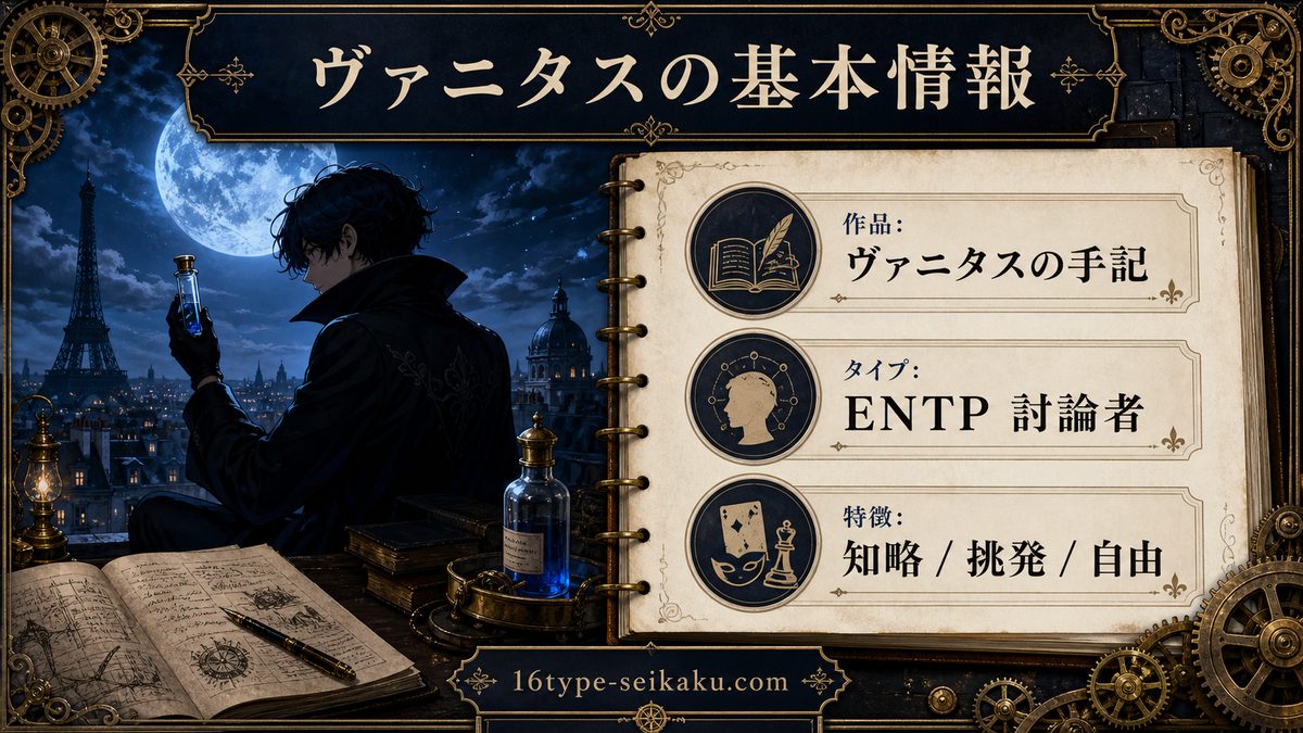 ヴァニタスの基本情報の要点をまとめたENTP解説画像