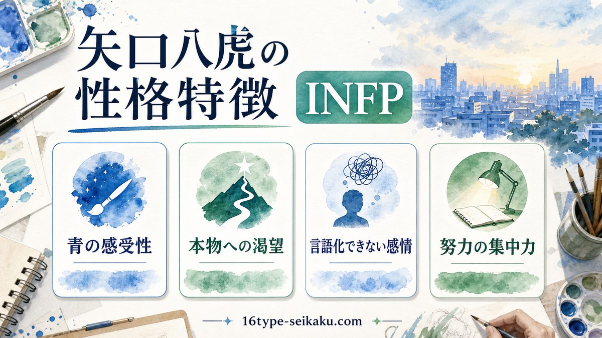 矢口八虎の性格特徴の要点をまとめたINFP解説画像