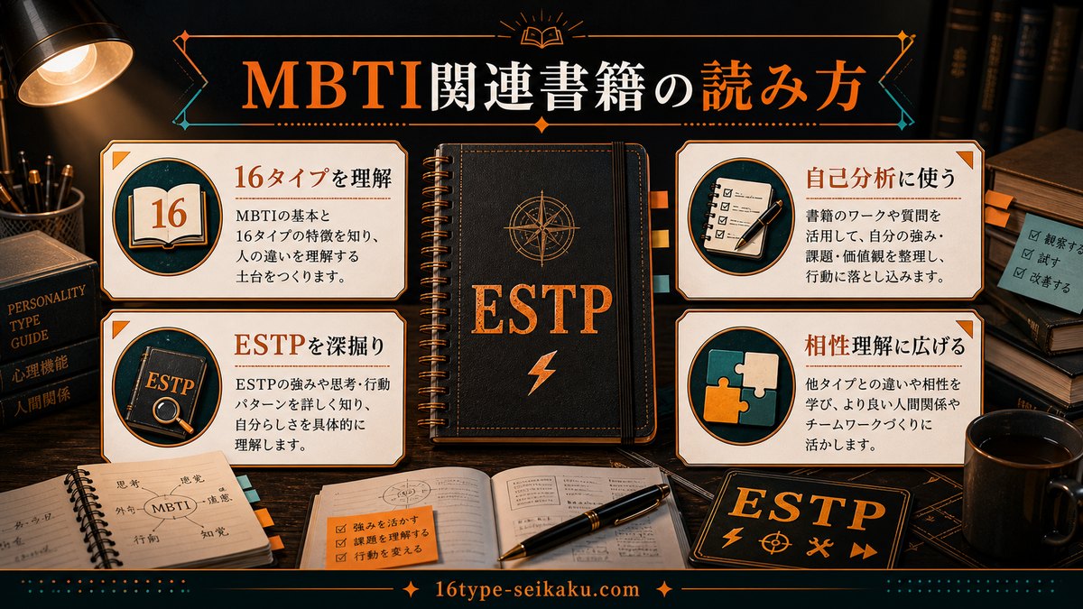 MBTI関連書籍の読み方をまとめたESTP理解補助インフォグラフィック