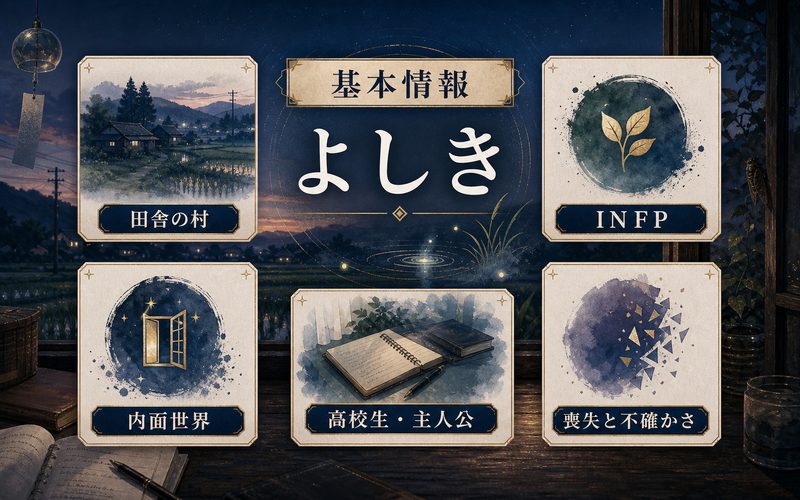 よしきの基本情報をまとめたMBTIキャラ診断インフォグラフィック