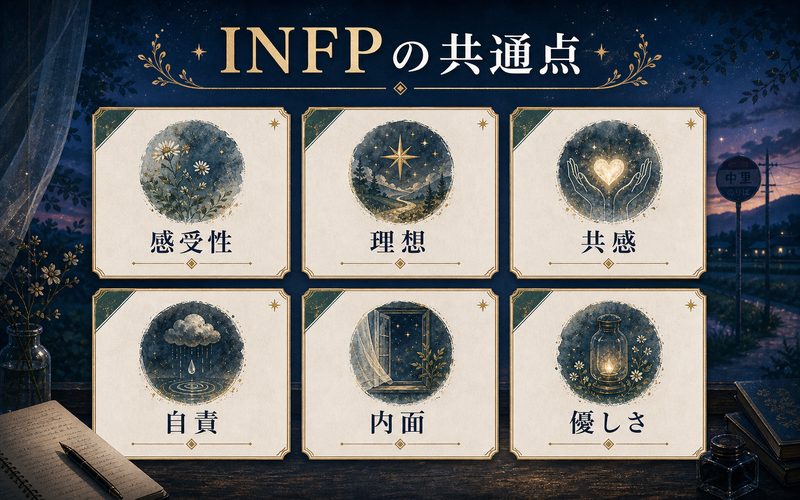 INFPタイプのキャラクター共通点をまとめたインフォグラフィック