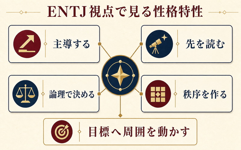 赤司征十郎のENTJ視点の性格特性を4項目でまとめた図解