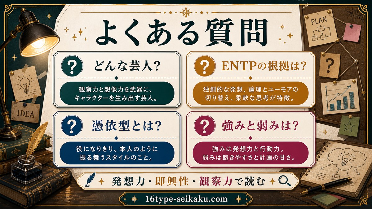 ロバート秋山のMBTIに関するよくある質問をまとめた画像