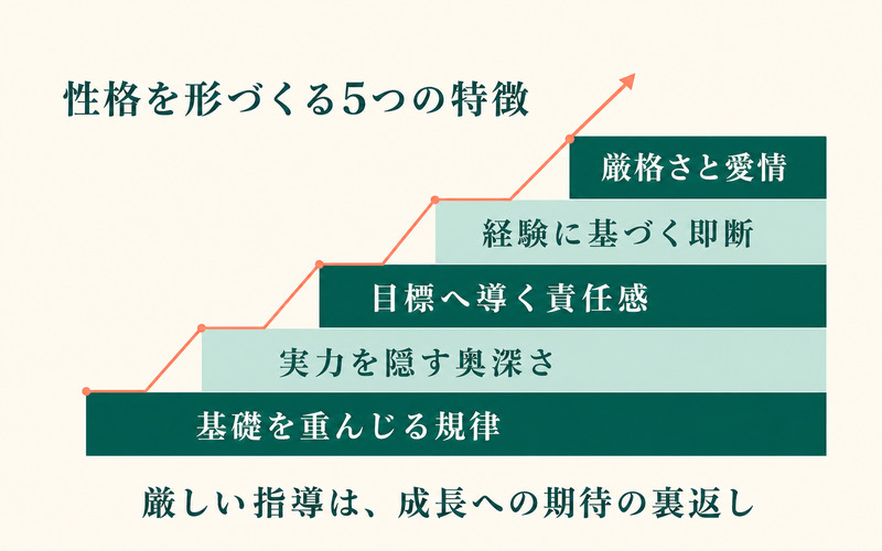 ビスケット・クルーガーの性格を形づくる5つの特徴を整理したImage2要約画像