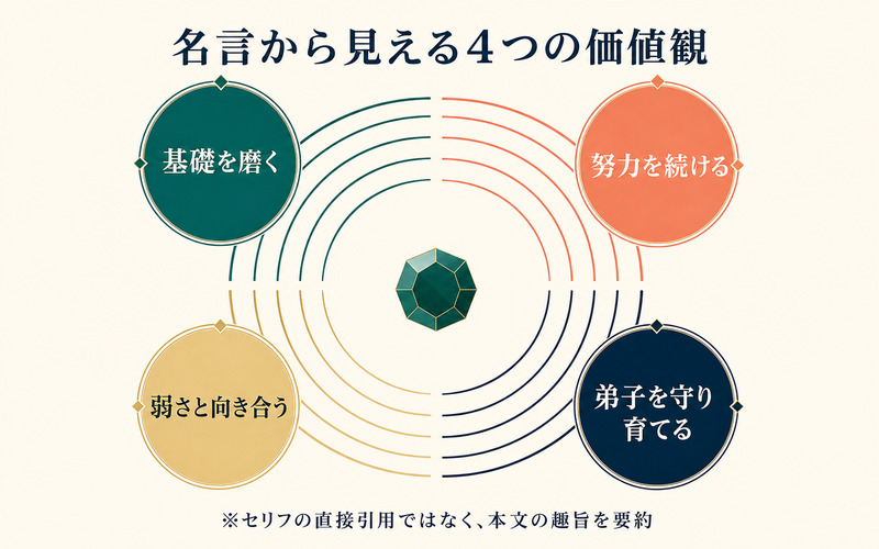 ビスケット・クルーガーの名言から読み取れる4つの価値観を直接引用せず整理したImage2要約画像