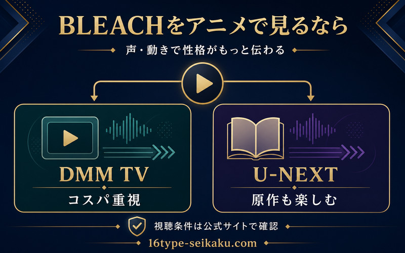 BLEACHのアニメ視聴 DMM TVとU-NEXTの選び方をまとめた図解