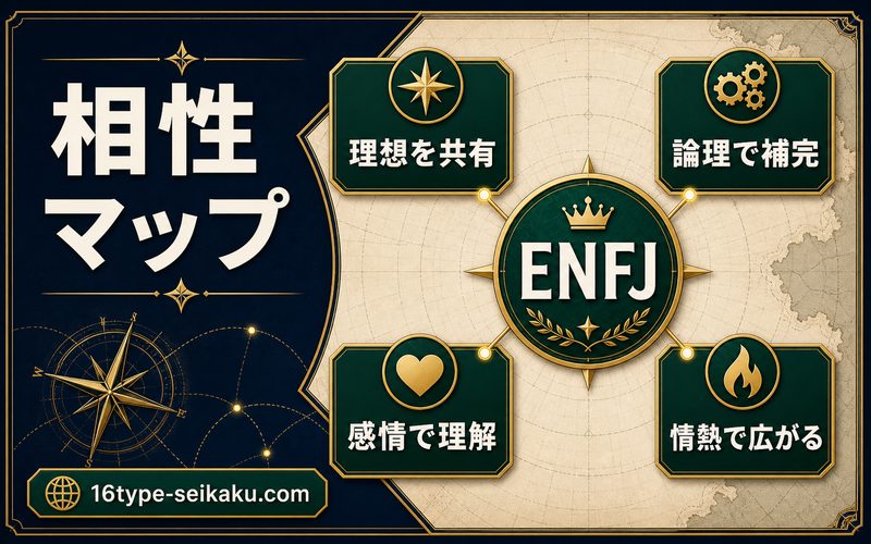 ブチャラティと相性の良いMBTIタイプの関係性をまとめた相性マップ
