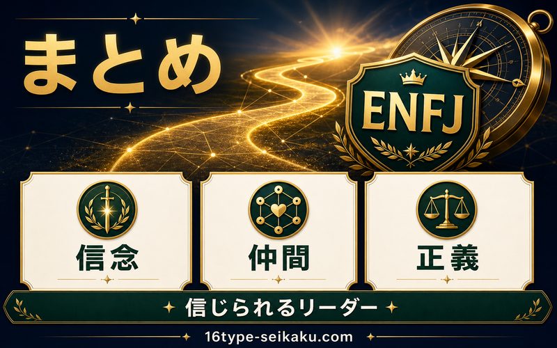 ブチャラティのENFJ診断まとめを信念・仲間・正義で示したインフォグラフィック
