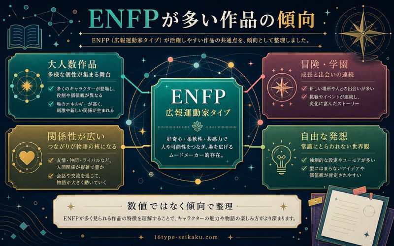 ENFPキャラが多い作品の傾向を整理した要約画像