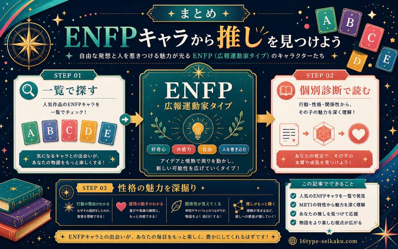 ENFPキャラから推しを見つける流れを整理したまとめ画像