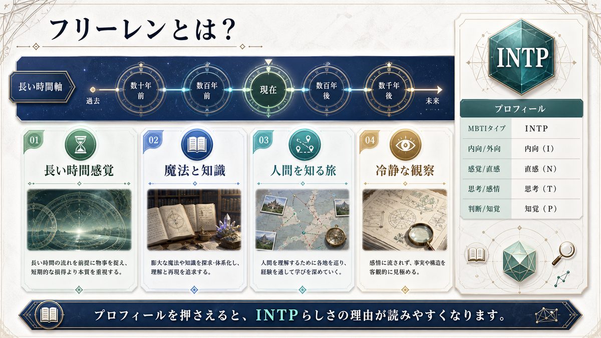 フリーレンとは何かをプロフィールとINTP視点でまとめた画像