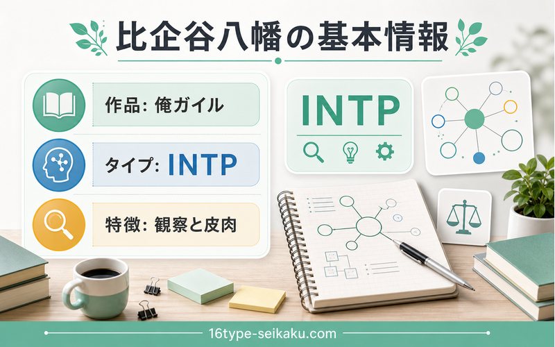 比企谷八幡の基本情報をまとめたMBTIキャラ診断インフォグラフィック