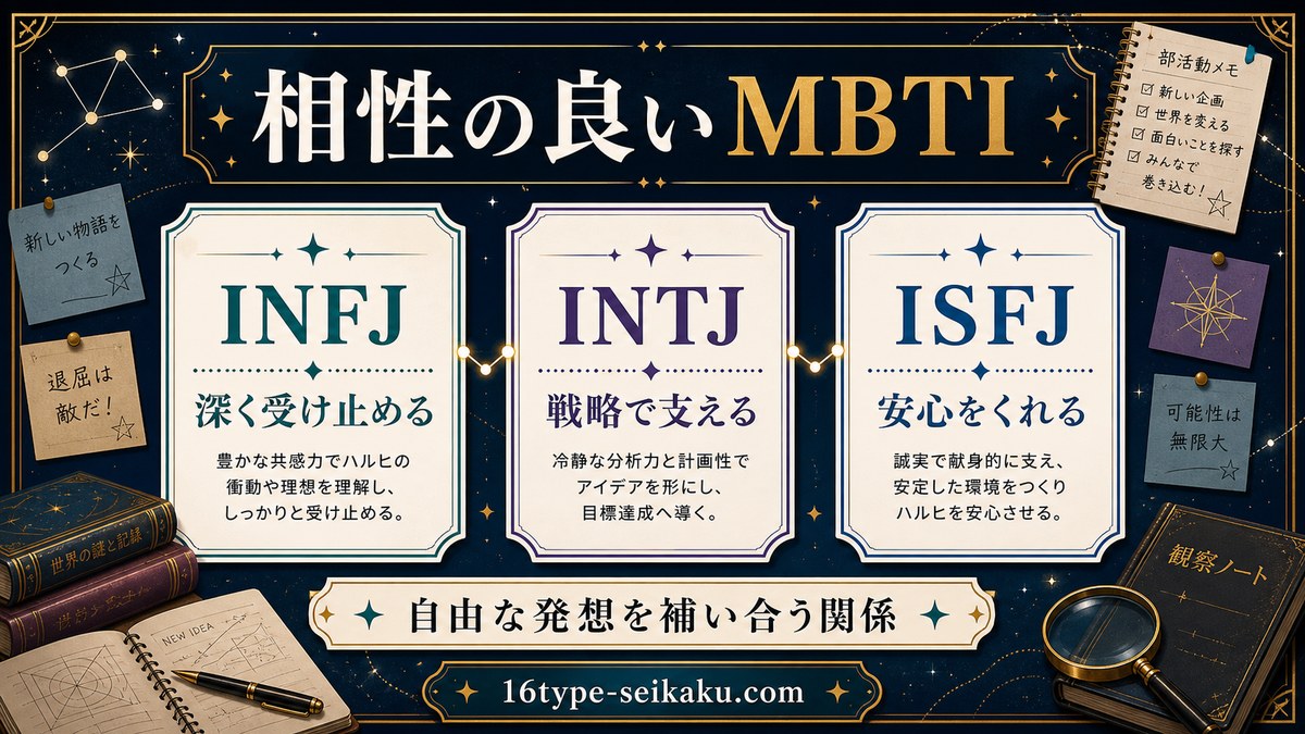 涼宮ハルヒと相性の良いMBTIタイプをまとめた画像