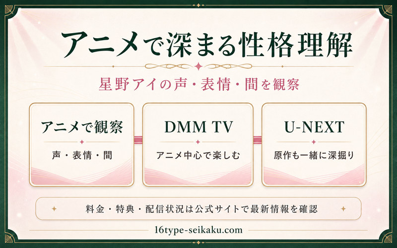 星野アイの性格理解を深めるアニメ視聴と配信サービスの使い分けを整理したImage2図解