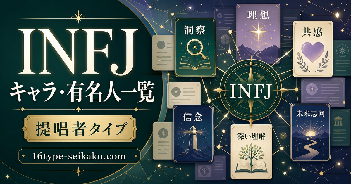 INFJキャラ・有名人一覧のアイキャッチ。提唱者タイプをカードネットワークで表現したImage2画像