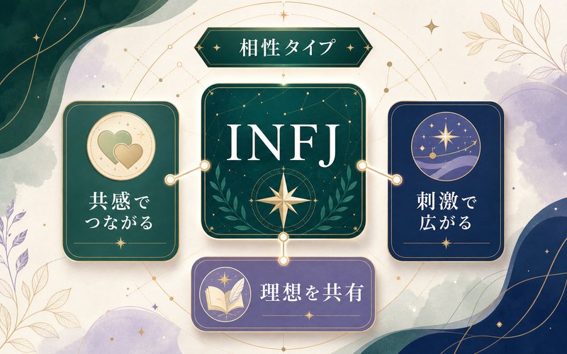 INFJ提唱者と相性のいいMBTIタイプをカードネットワークで示したImage2要約画像