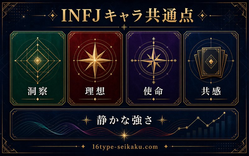 INFJタイプのキャラクター共通点を整理した要約画像