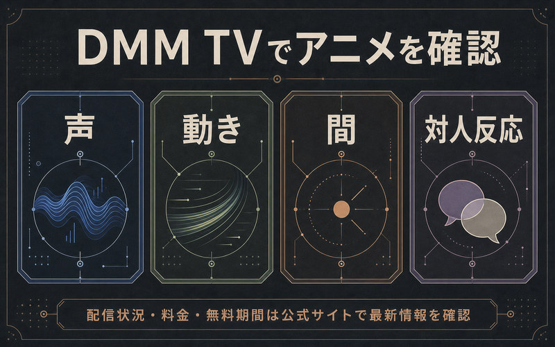 DMM TVで呪術廻戦のアニメを確認し声・動き・間・対人反応から性格理解を深める方法を示す画像