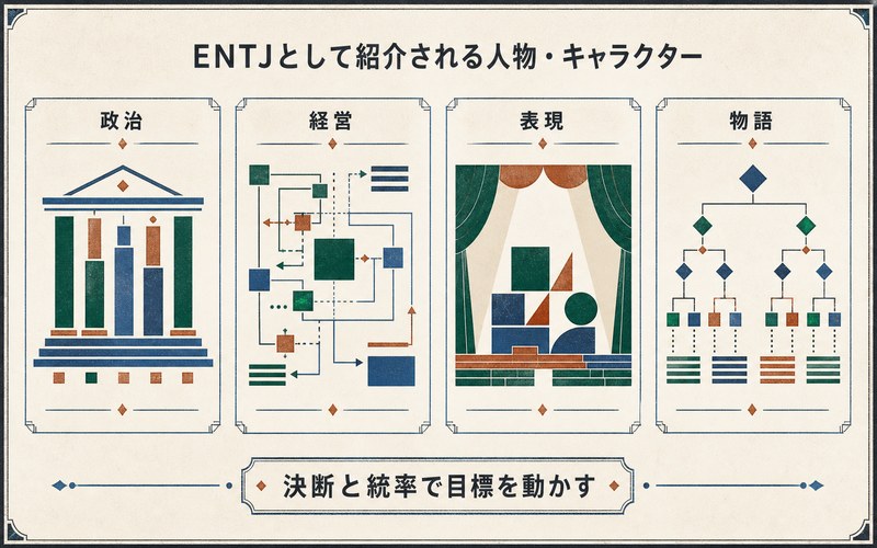 記事でENTJとして紹介する人物とキャラクターの領域をまとめた画像