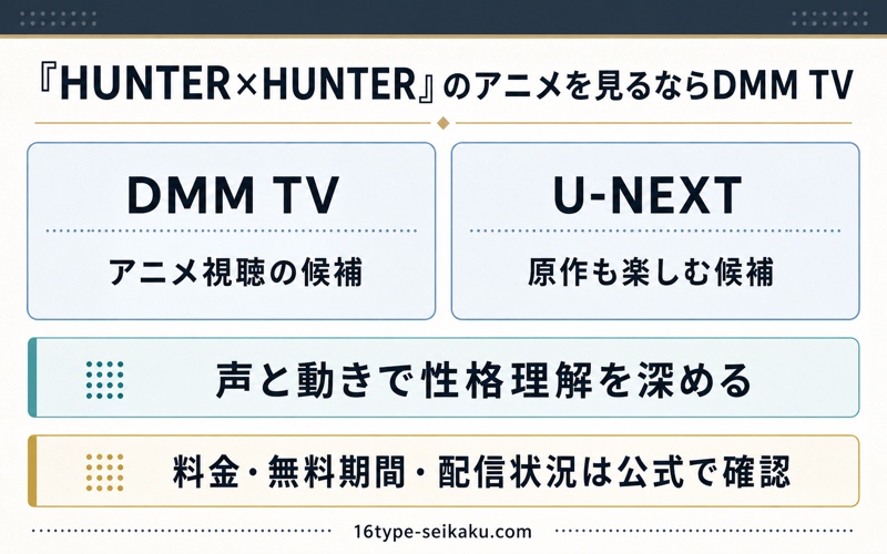 HUNTER×HUNTERのアニメ視聴先を選ぶ考え方と最新情報確認を整理したImage2図解