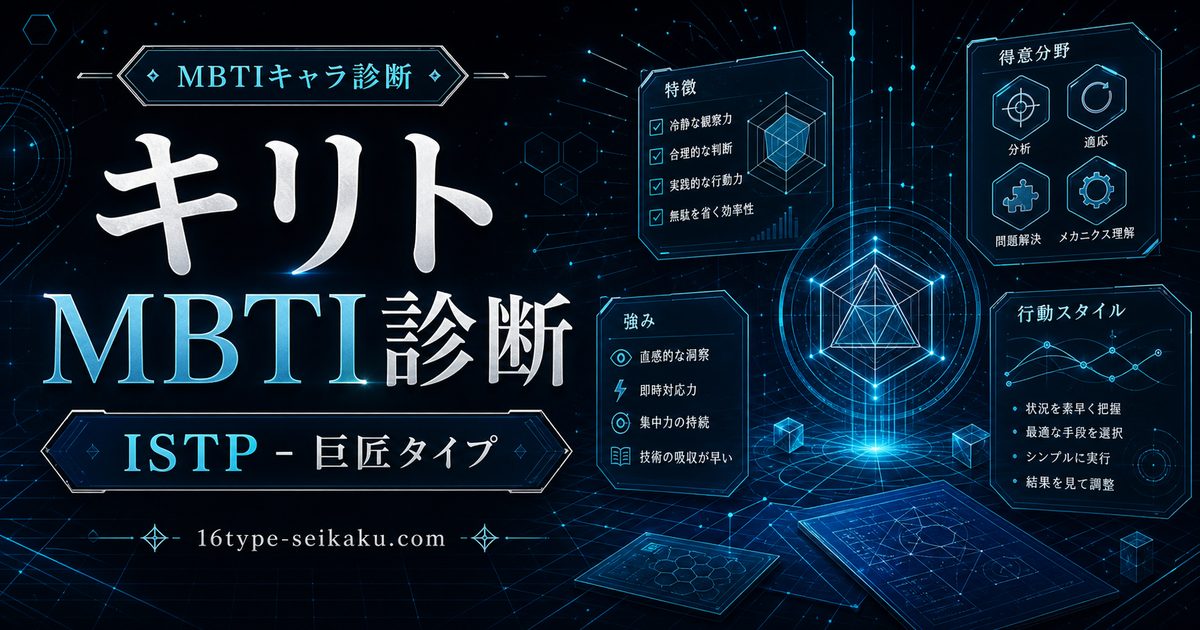 キリトのMBTI診断 ISTP巨匠タイプのアイキャッチ画像