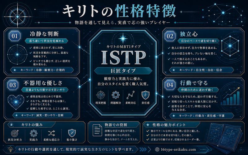 キリトの性格特徴を整理した要約画像