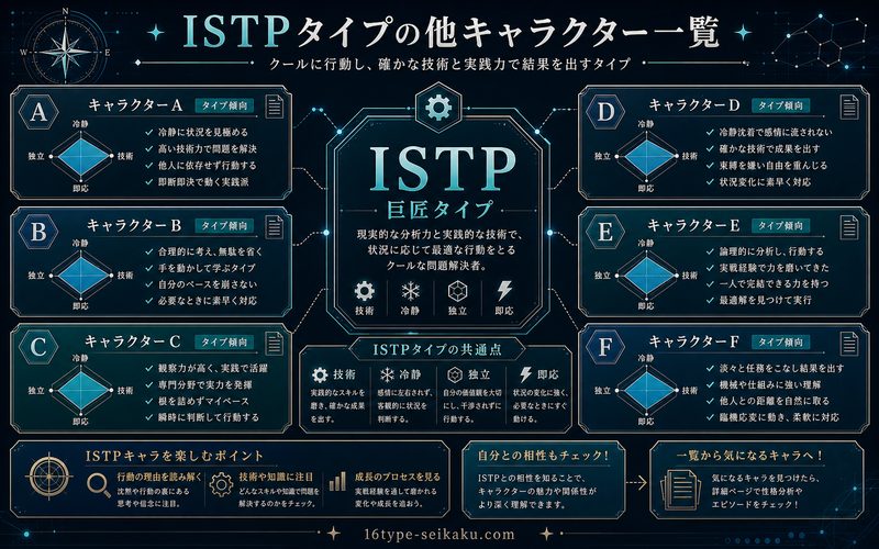 ISTPタイプの他アニメキャラクター一覧を整理した要約画像