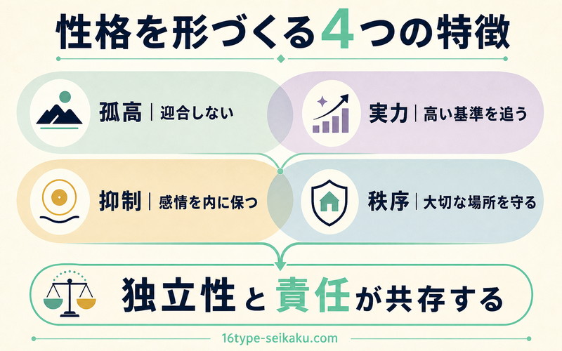 雲雀恭弥の孤高・実力・抑制・秩序という4つの性格特徴を整理したImage2要約画像
