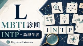 LのMBTI診断アイキャッチ。INTP論理学者タイプを推理と確率の抽象図解で表現