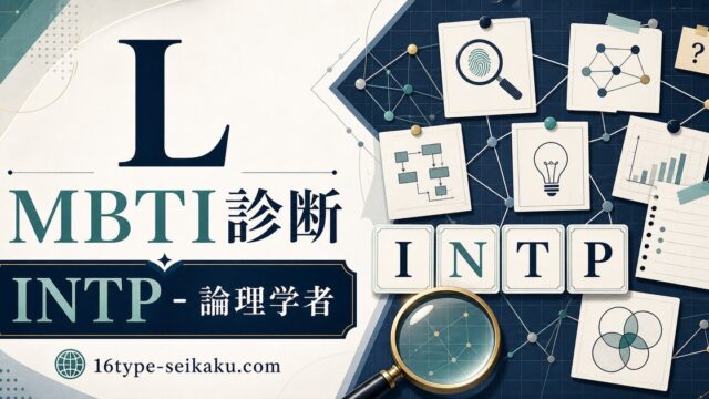 LのMBTI診断アイキャッチ。INTP論理学者タイプを推理と確率の抽象図解で表現