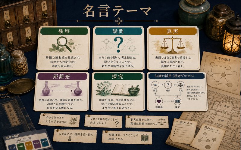 猫猫の名言や名セリフに表れる観察・疑問・真実・距離感・探究を整理したImage2要約画像。