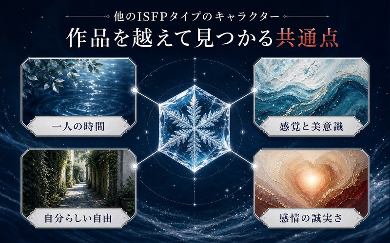 他のISFPキャラクターに共通する一人の時間・感覚と美意識・自由・感情の誠実さのまとめ画像