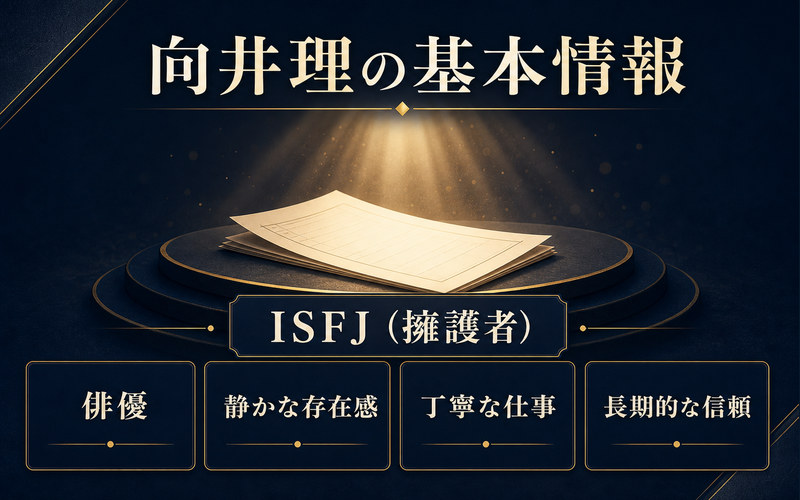 向井理の基本情報をISFJ擁護者・俳優・静かな存在感・丁寧な仕事・長期的な信頼でまとめた画像
