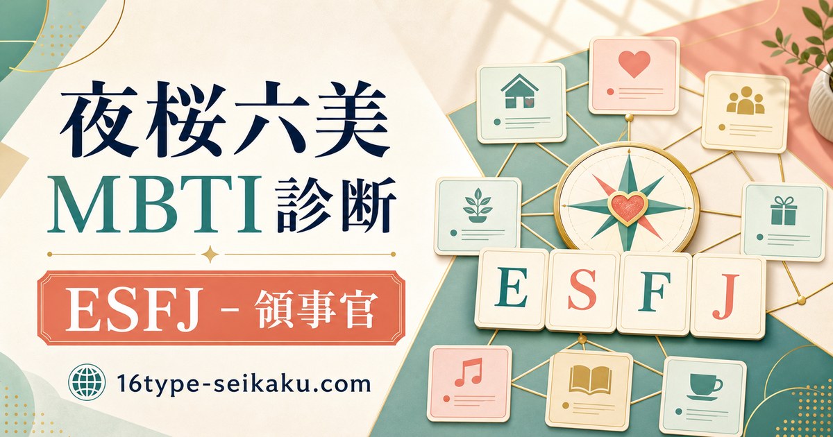 夜桜六美のMBTI診断アイキャッチ。ESFJ領事官タイプを家族の絆と支援の図解で表現