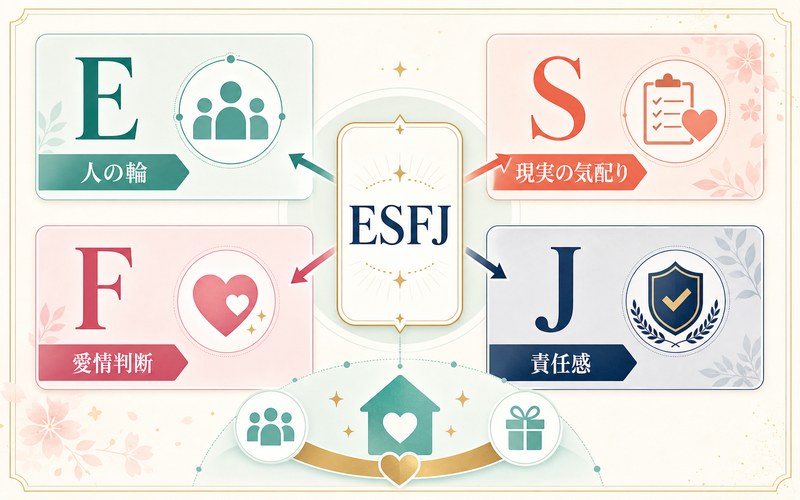 夜桜六美がESFJタイプである理由を4軸で示すImage2要約画像
