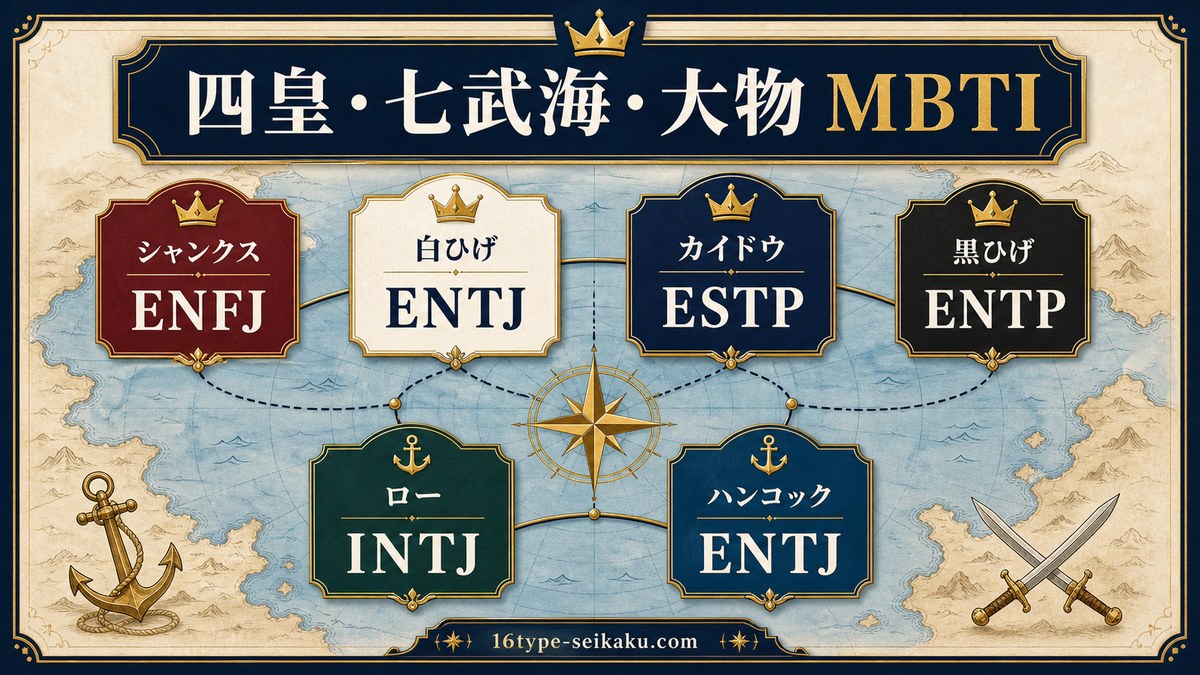 ワンピース 四皇・七武海・大物キャラのMBTI一覧をまとめた画像
