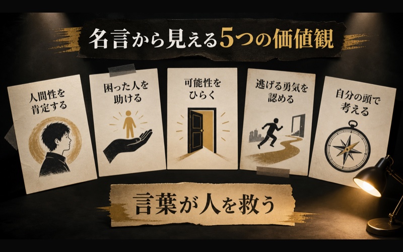 霊幻新隆の名言を直接引用せず五つの価値観に整理したImage2要約画像