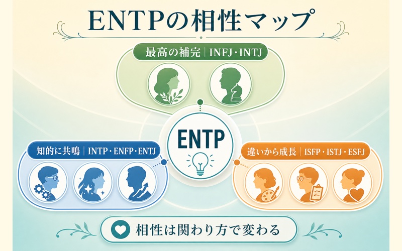 ENTPの霊幻新隆と相性の良いMBTIタイプを関係性別に整理したImage2要約画像