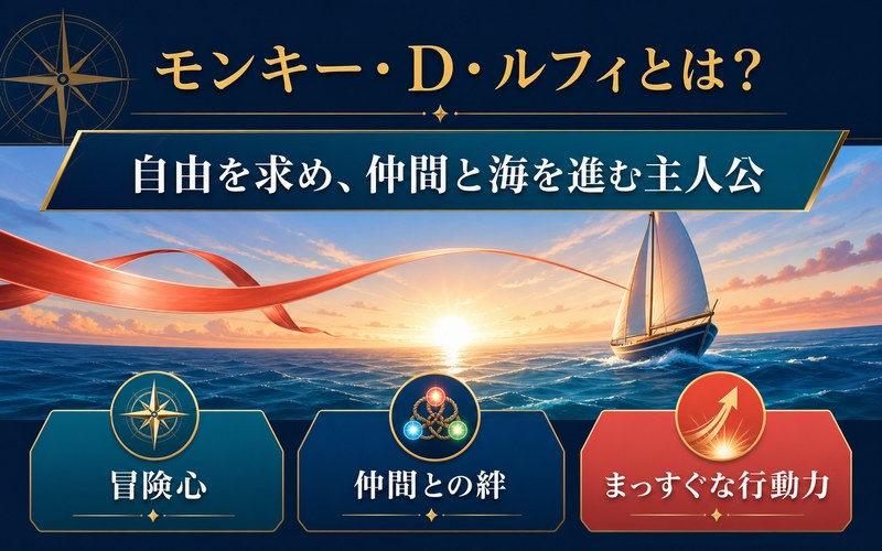 モンキー・D・ルフィの冒険心・仲間との絆・まっすぐな行動力を航海でまとめた画像