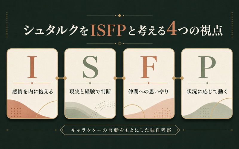 シュタルクをISFPと考える内面・現実と経験・仲間への思いやり・柔軟な行動の4視点を整理したImage2要約画像