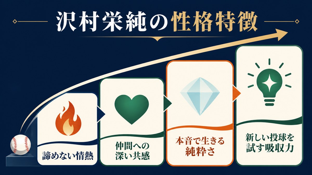 沢村栄純の情熱、共感、純粋さ、吸収力を整理した性格特徴画像