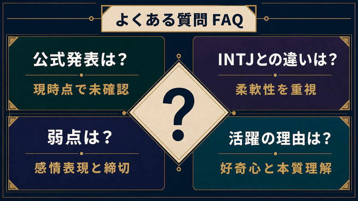 星野源のMBTI公式発表、INTJとの違い、弱点、活躍理由に関するFAQを整理した画像