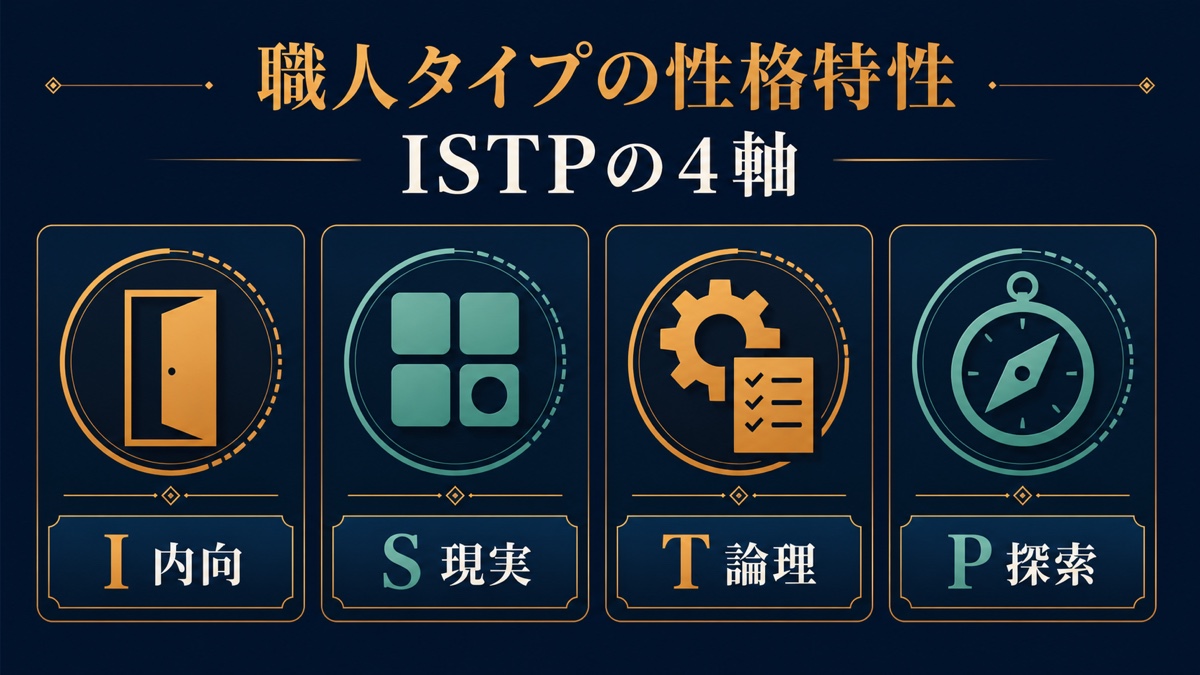 職人タイプの性格特性をI内向・S現実・T論理・P探索の4軸で整理した画像